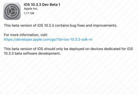 iOS 10.3.3 - rilasciata la prima beta agli sviluppatori