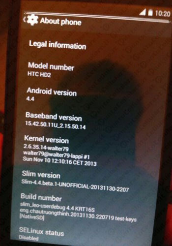 HTC HD 2 Android 4.4 KitKat