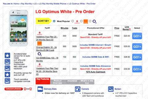 LG Optimus White LG Optimus Bright