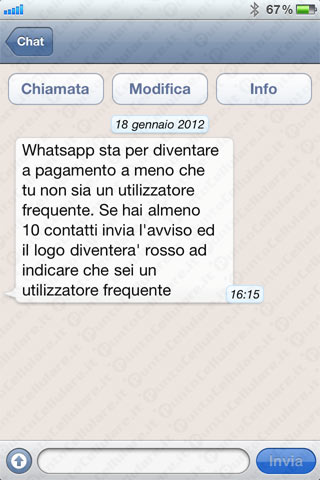 WhatsApp messaggio bufala