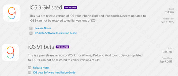 iOS 9 GM e iOS 9.1 beta 1