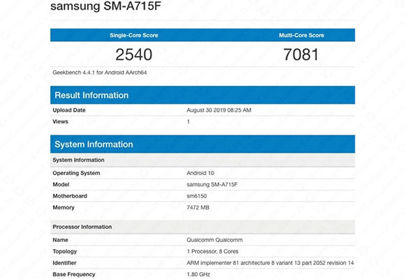 samsung a71 geekbench